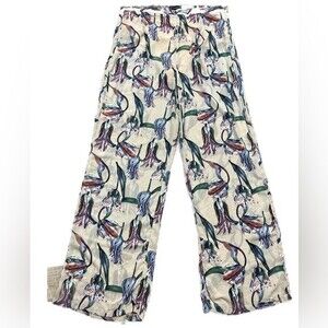 Ladies Trousers Beige Floral Size 16 Sheer Built In Pants Holiday